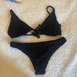 Skatie swim set, terrycloth checkard. Both top and bottom are size s